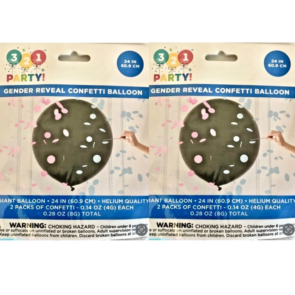 4/$20 2 - 321 Party! Gender Reveal Black with Pink/Blue Confetti Balloon, 24”